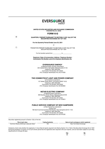 Thumbnail Eversource Energy 10-Q Quarterly Report FY2021 