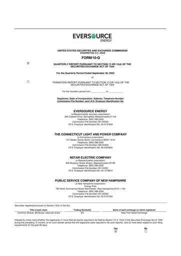 Thumbnail Eversource Energy 10-Q Quarterly Report FY2022 