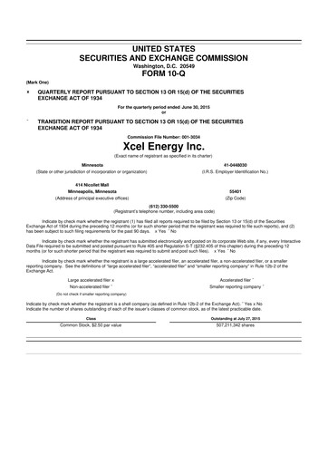 Thumbnail Xcel Energy 10-Q Quarterly Report FY2015 