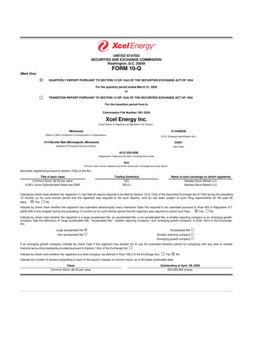 Thumbnail Xcel Energy 10-Q Quarterly Report FY 