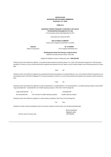 Vorschaubild Wells Fargo 10-Q Quartalsbericht 2013 