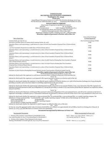 Thumbnail Wells Fargo 10-K Annual Report 2014