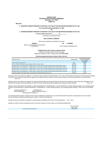 Thumbnail Wells Fargo 10-Q Quarterly Report FY 
