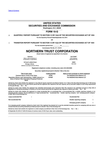 Vorschaubild Northern Trust
 10-Q Quartalsbericht 2019 