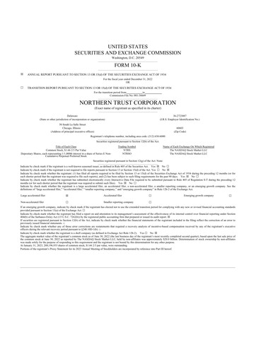 Thumbnail Northern Trust
 10-K Annual Report 2022