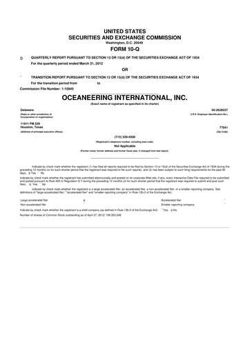 Thumbnail Oceaneering International
 10-Q Quarterly Report FY2012 