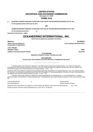 Thumbnail Oceaneering International
 10-Q Quarterly Report FY2012 