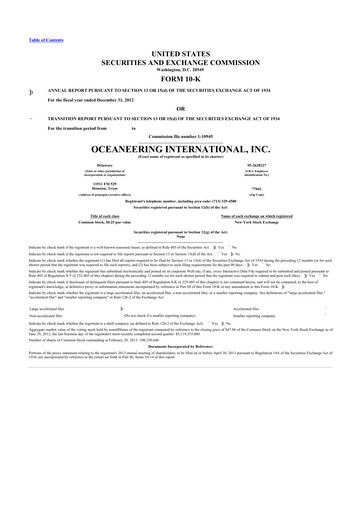 Thumbnail Oceaneering International
 10-K Annual Report 2012
