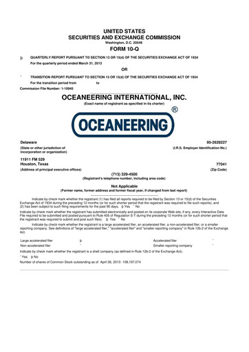 Thumbnail Oceaneering International
 10-Q Quarterly Report FY2013 