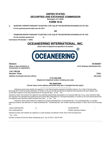 Thumbnail Oceaneering International
 10-Q Quarterly Report FY2013 