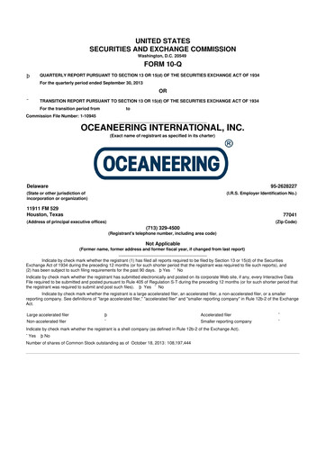 Thumbnail Oceaneering International
 10-Q Quarterly Report FY2013 