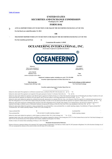 Thumbnail Oceaneering International
 10-K Annual Report 2014