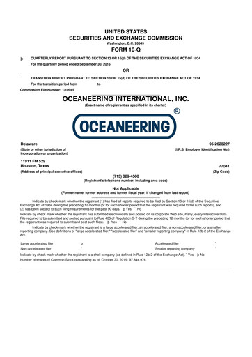 Thumbnail Oceaneering International
 10-Q Quarterly Report FY2015 