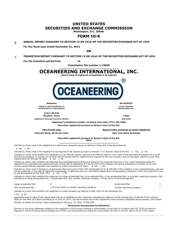 Thumbnail Oceaneering International
 10-K Annual Report 2015