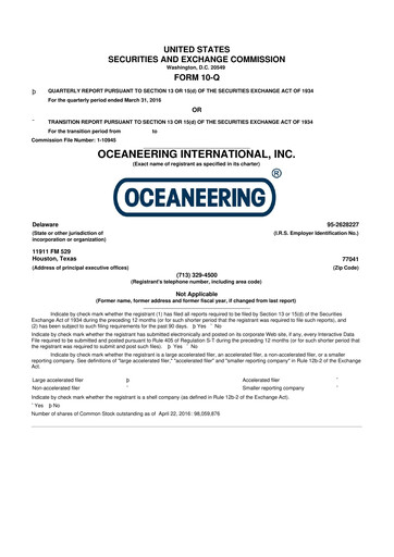 Thumbnail Oceaneering International
 10-Q Quarterly Report FY2016 
