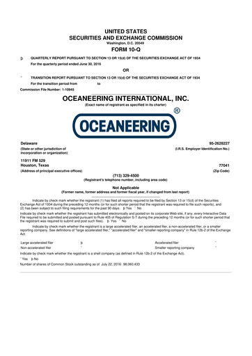 Thumbnail Oceaneering International
 10-Q Quarterly Report FY2016 