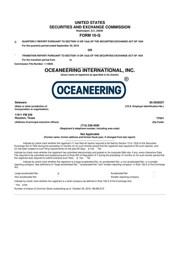 Thumbnail Oceaneering International
 10-Q Quarterly Report FY2016 