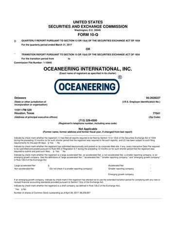 Thumbnail Oceaneering International
 10-Q Quarterly Report FY2017 