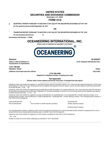 Thumbnail Oceaneering International
 10-Q Quarterly Report FY2017 