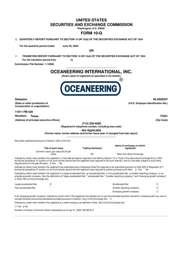 Thumbnail Oceaneering International
 10-Q Quarterly Report FY2020 