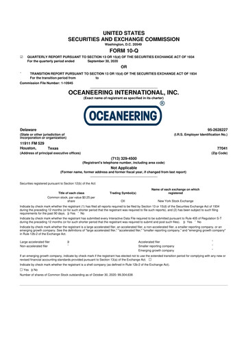 Thumbnail Oceaneering International
 10-Q Quarterly Report FY 