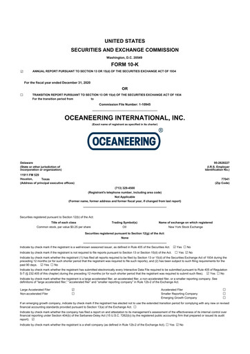 Thumbnail Oceaneering International
 10-K Annual Report 
