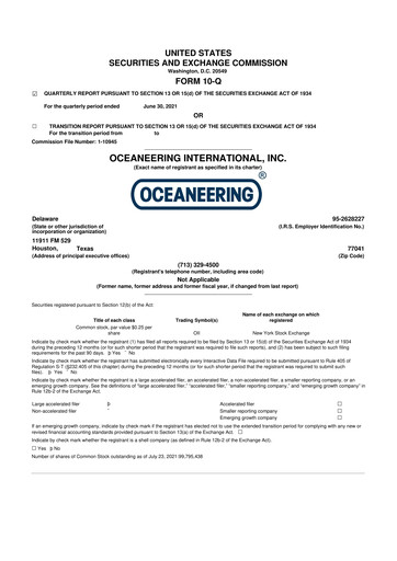 Thumbnail Oceaneering International
 10-Q Quarterly Report FY2021 