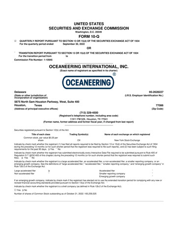 Thumbnail Oceaneering International
 10-Q Quarterly Report FY2022 