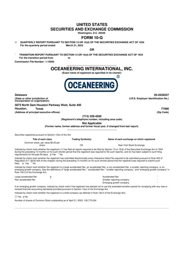 Thumbnail Oceaneering International
 10-Q Quarterly Report FY2023 