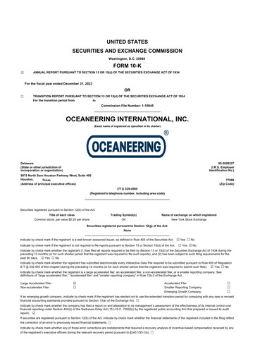 Thumbnail Oceaneering International
 10-K Annual Report 