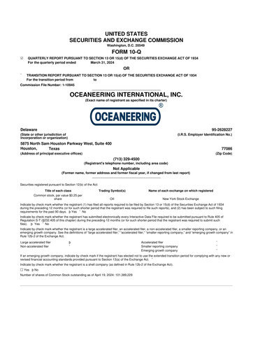 Thumbnail Oceaneering International
 10-Q Quarterly Report FY2024 
