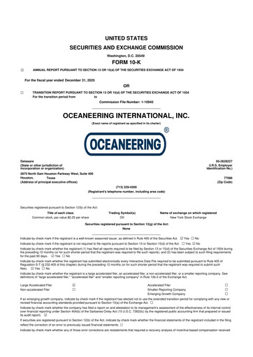 Thumbnail Oceaneering International
 10-K Annual Report 