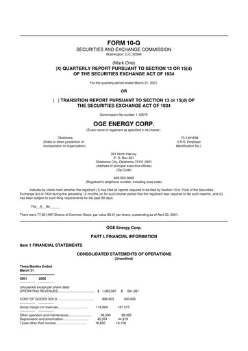 Thumbnail OGE Energy
 10-Q Quarterly Report FY 