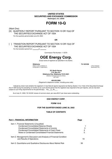 Thumbnail OGE Energy
 10-Q Quarterly Report FY 