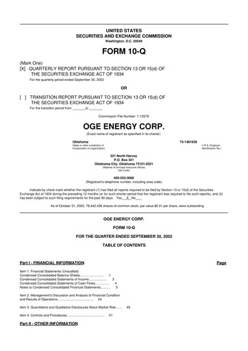 Thumbnail OGE Energy
 10-Q Quarterly Report FY 
