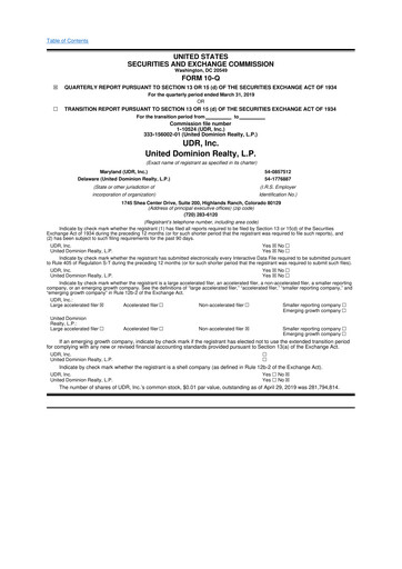 Thumbnail UDR Apartments 10-Q Quarterly Report FY 