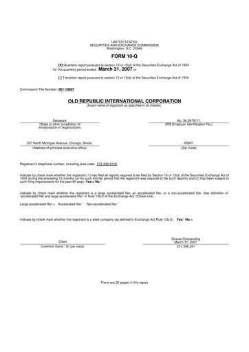 Vorschaubild Old Republic International
 10-Q Quartalsbericht  