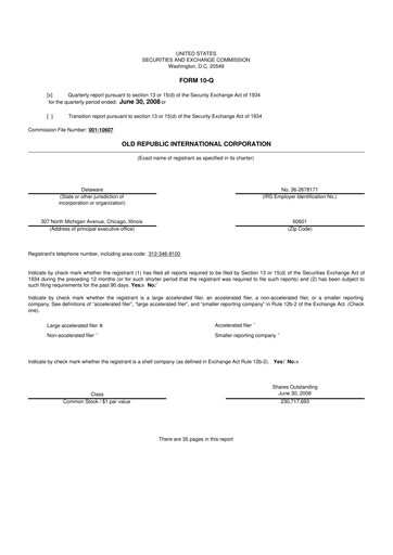Vorschaubild Old Republic International
 10-Q Quartalsbericht  