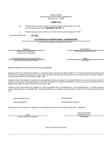 Vorschaubild Old Republic International
 10-Q Quartalsbericht 2011 