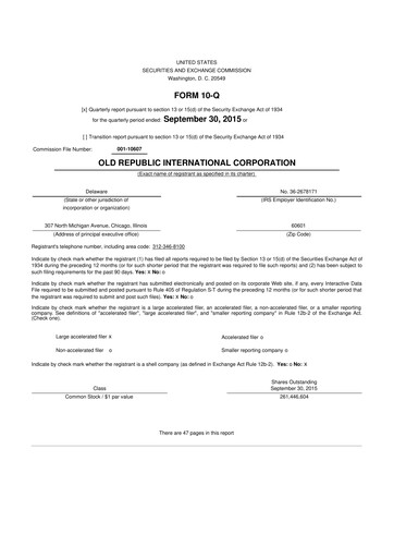 Vorschaubild Old Republic International
 10-Q Quartalsbericht 2015 