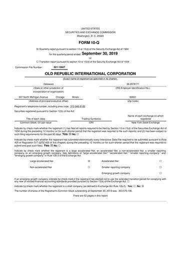 Vorschaubild Old Republic International
 10-Q Quartalsbericht 2019 