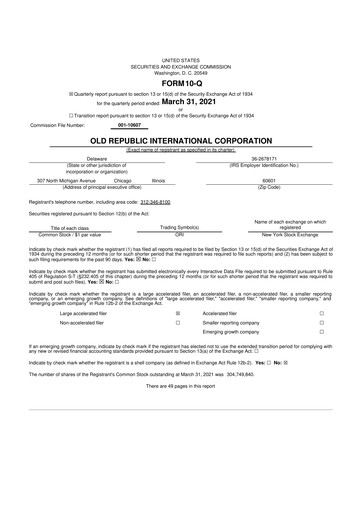 Vorschaubild Old Republic International
 10-Q Quartalsbericht 2021 