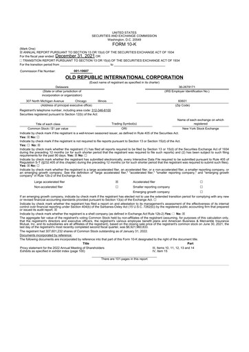 Thumbnail Old Republic International
 10-K Annual Report 2021