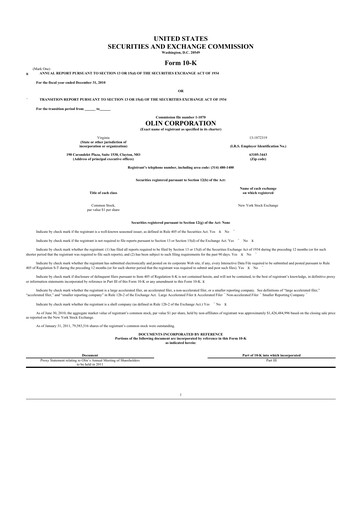 Thumbnail Olin Corporation 10-K Annual Report 2010