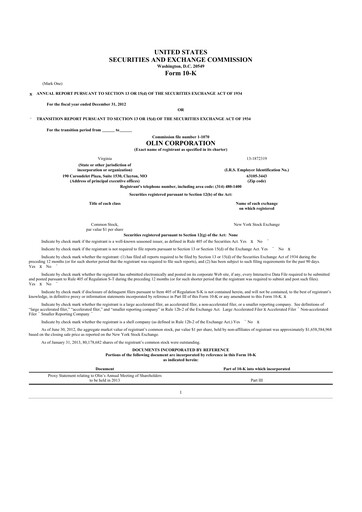 Thumbnail Olin Corporation 10-K Annual Report 2012