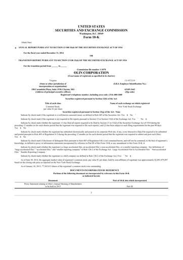 Thumbnail Olin Corporation 10-K Annual Report 2014