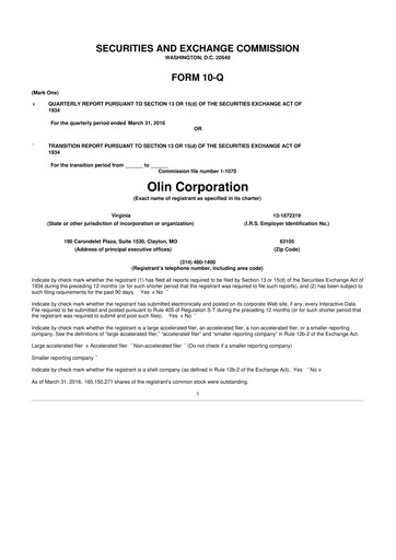 Thumbnail Olin Corporation 10-Q Quarterly Report FY2016 
