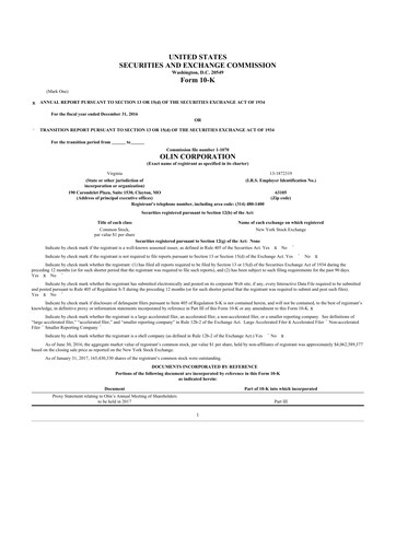 Thumbnail Olin Corporation 10-K Annual Report 2016