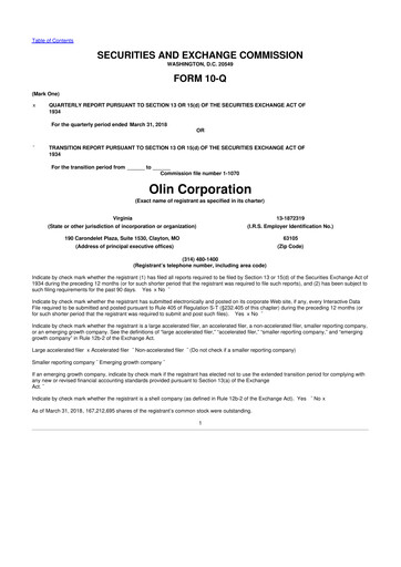 Thumbnail Olin Corporation 10-Q Quarterly Report FY2018 