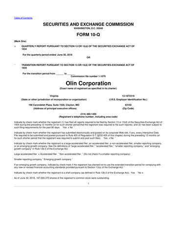 Thumbnail Olin Corporation 10-Q Quarterly Report FY2018 